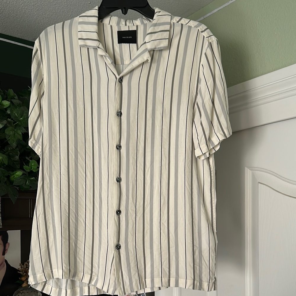 PacSun Medium Men's Striped Cream and Black Shirt